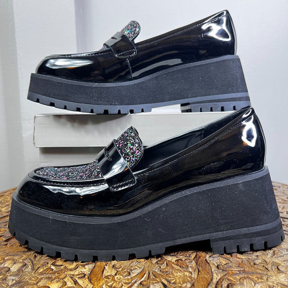BP. Shilo Platform Loafer | Glitter and Patent Leather | Size 7.5 New with Box